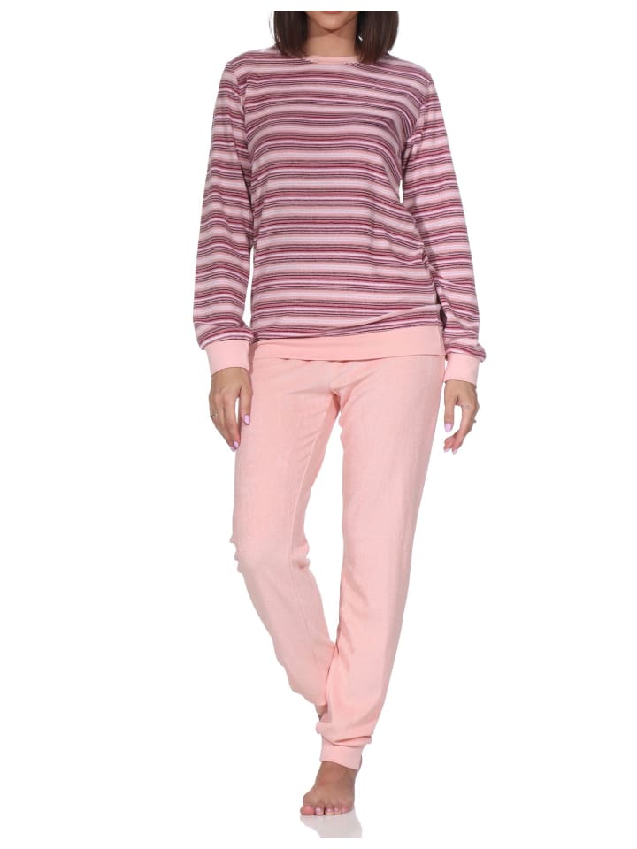 NORMANN Пижама из махровой ткани с длинными рукавами, манжетами и полосатым узором, розового цвета
NORMANN Пижама из махровой ткани с длинными рукавами, манжетами и полосатым узором, розового цвета
