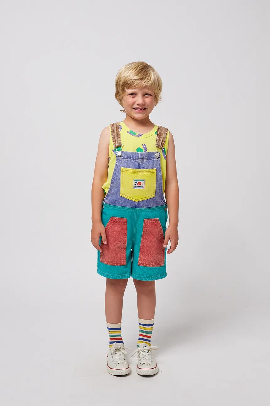 Детский джинсовый комбинезон с улыбкой Bobo Choses, бирюзовый 
Детский джинсовый комбинезон с улыбкой Bobo Choses, бирюзовый