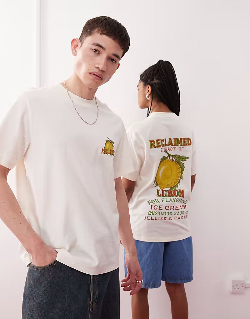 Футболка свободного кроя унисекс Reclaimed Vintage с изображением лимона в кремово-белом цвете - БЕЛАЯ
Футболка свободного кроя унисекс Reclaimed Vintage с изображением лимона в кремово-белом цвете - БЕЛАЯ