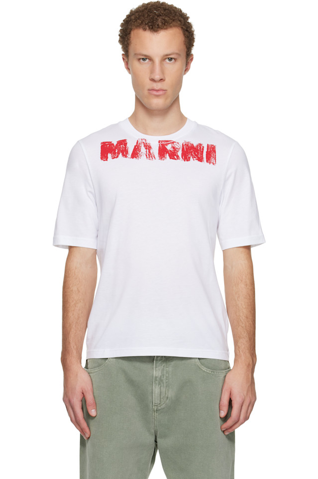 Marni Белая хлопковая футболка с принтом монолита Marni
Marni Белая хлопковая футболка с принтом монолита Marni