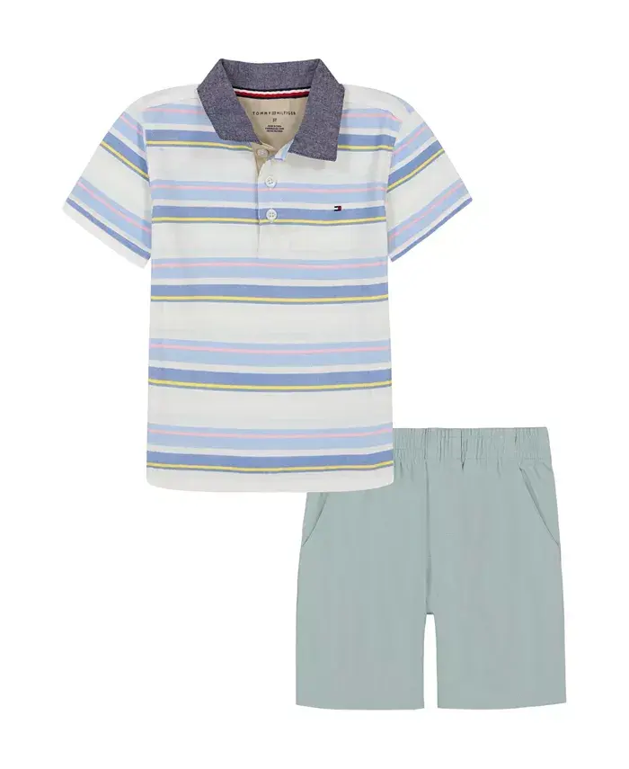 Комплект для мальчиков: поло в разноцветную полоску и шорты из твила (2 предмета) Tommy Hilfiger
Комплект для мальчиков: поло в разноцветную полоску и шорты из твила (2 предмета) Tommy Hilfiger