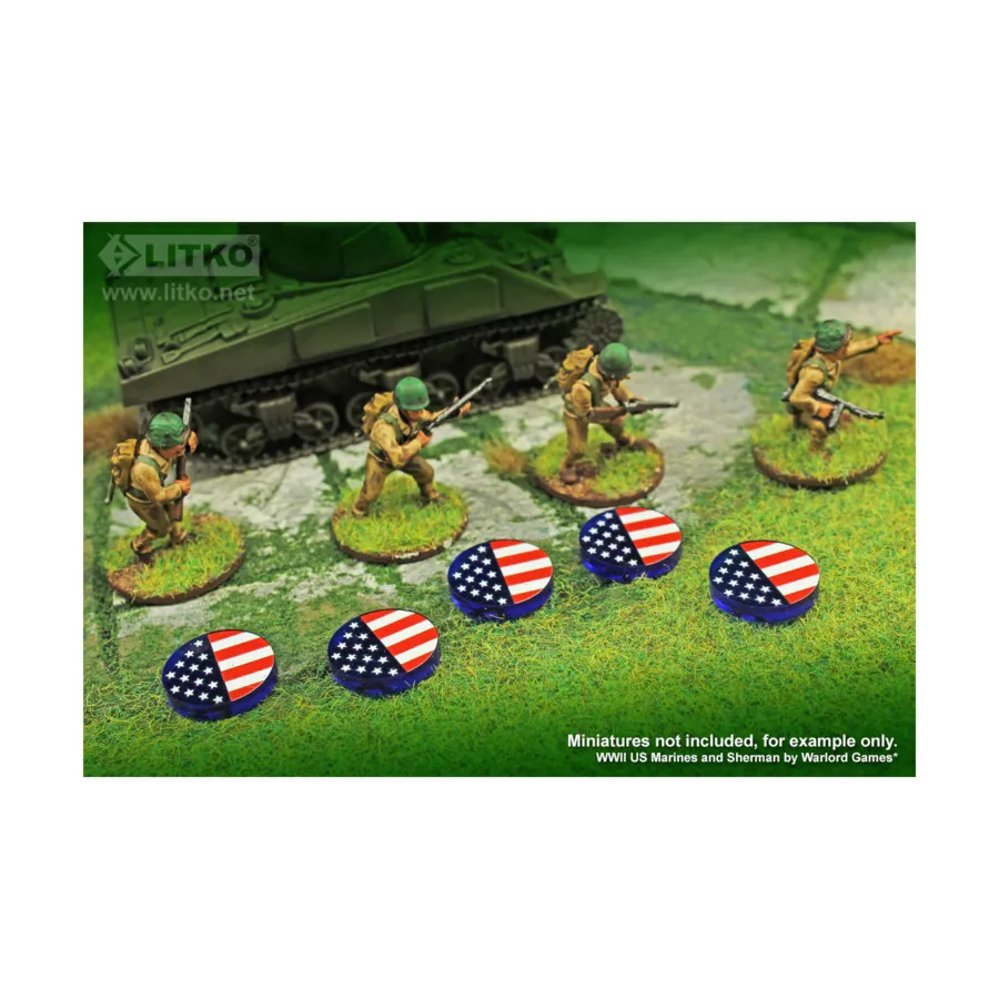 Премиальные печатные жетоны фракций времен Второй мировой войны — звезды и полосы США (10), Token Sets - WWII Factions & Flags
Премиальные печатные жетоны фракций времен Второй мировой войны — звезды и полосы США (10), Token Sets - WWII Factions & Flags