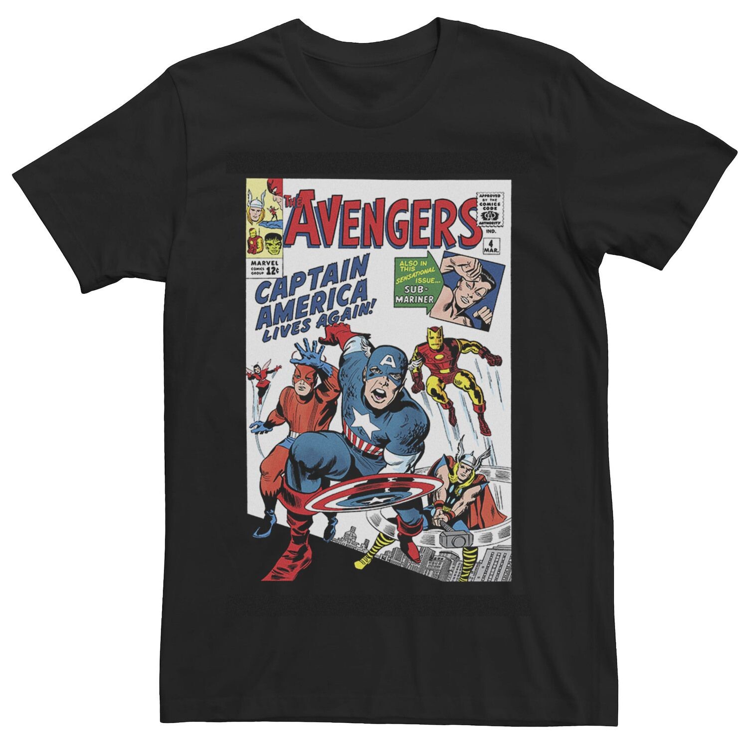 Мужская футболка с изображением комиксов «Капитан Америка» и «Мстители Marvel» Licensed Character 
Мужская футболка с изображением комиксов «Капитан Америка» и «Мстители Marvel» Licensed Character