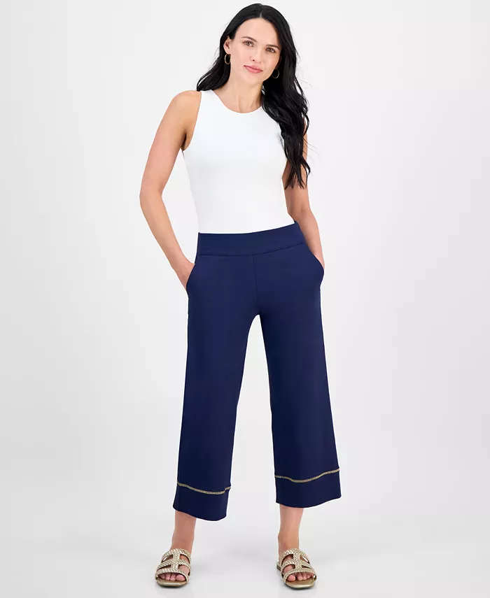 Укороченные брюки с широкими штанинами на резинке и металлизированной отделкой JM Collection, синий
Укороченные брюки с широкими штанинами на резинке и металлизированной отделкой JM Collection, синий