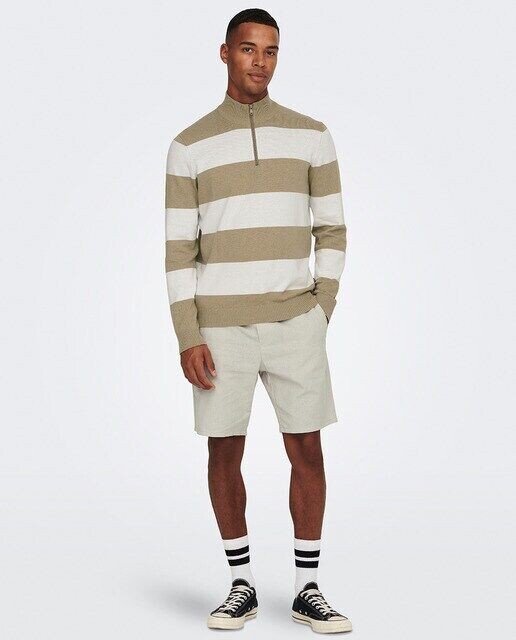 Мужские льняные брюки-бермуды Only & Sons, бежевый 
Мужские льняные брюки-бермуды Only & Sons, бежевый