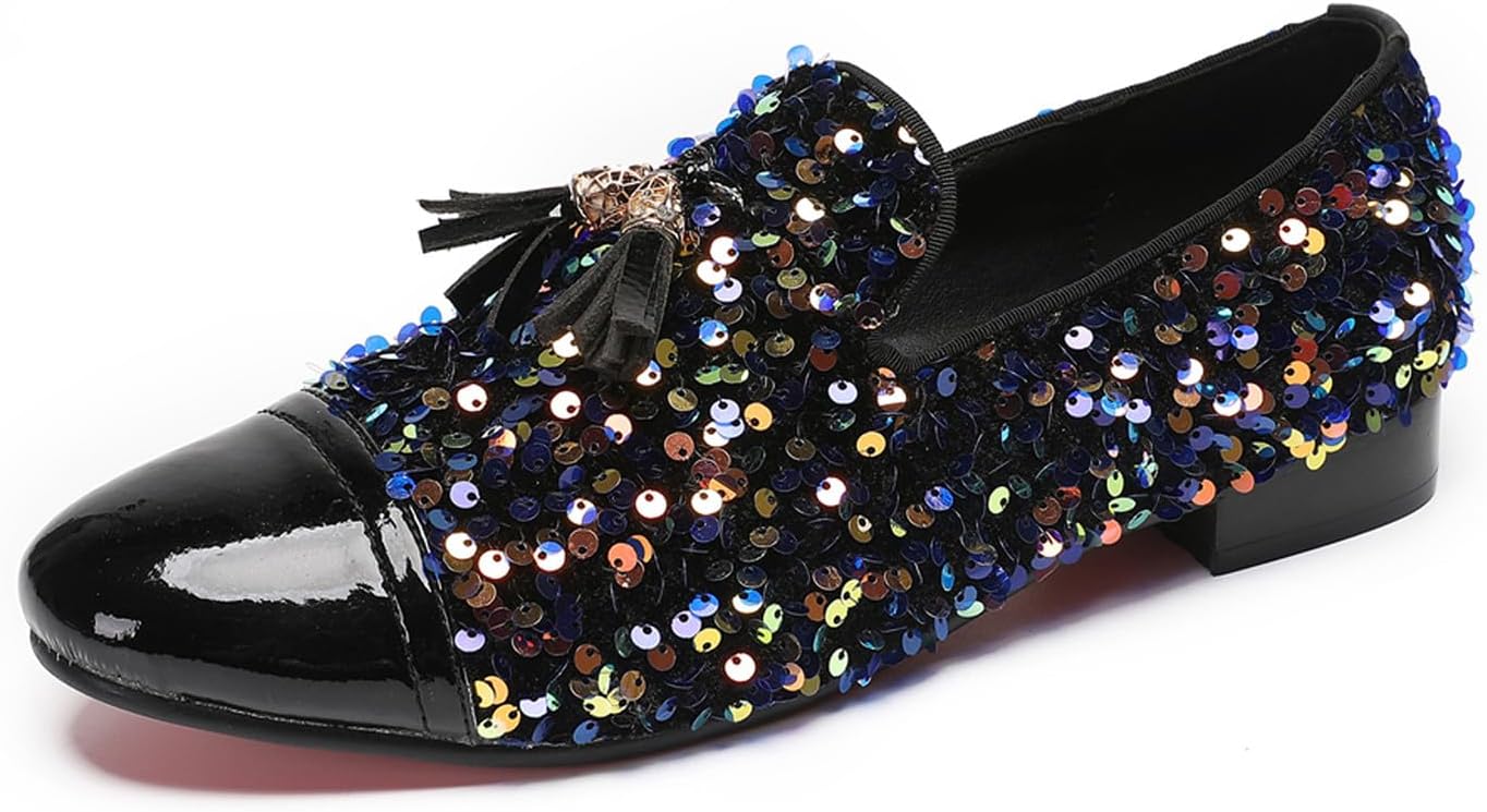 Мужские слипоны Santimon, повседневные блестящие лоферы - настоящие кожаные мокасины в западном стиле с пайетками и кисточками для свадьбы и выпускного вечера, черный
Мужские слипоны Santimon, повседневные блестящие лоферы - настоящие кожаные мокасины в западном стиле с пайетками и кисточками для свадьбы и выпускного вечера, черный