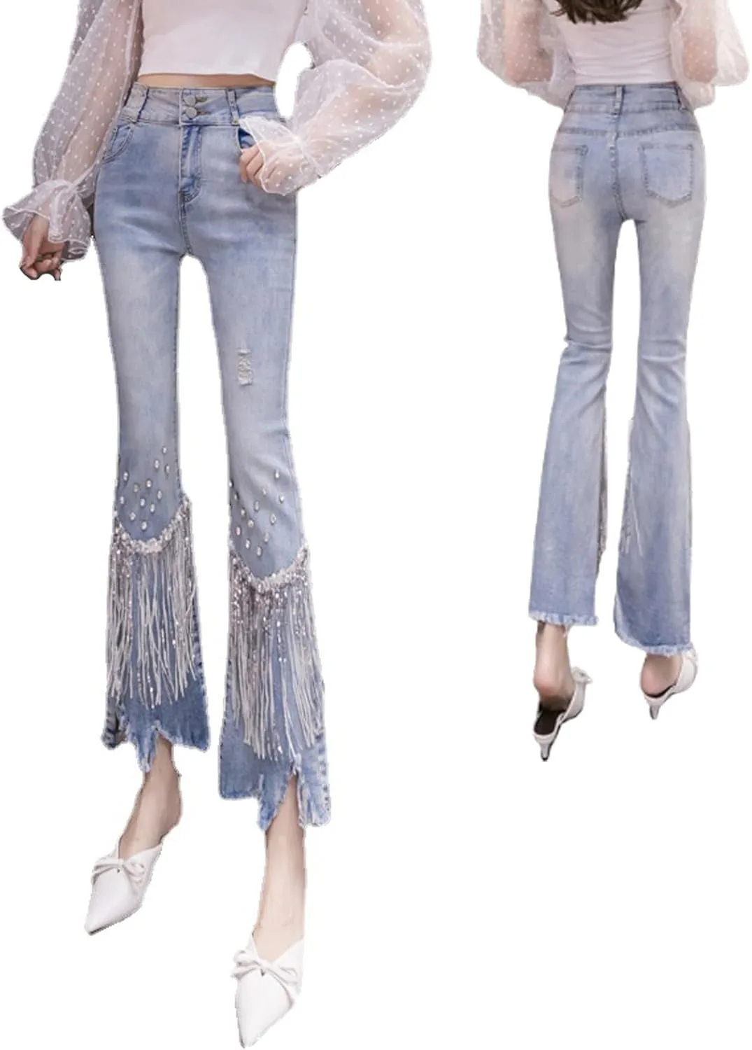 Женские джинсы с пайетками и бахромой, завышенная талия, расклешенные MVIOBUY
Женские джинсы с пайетками и бахромой, завышенная талия, расклешенные MVIOBUY