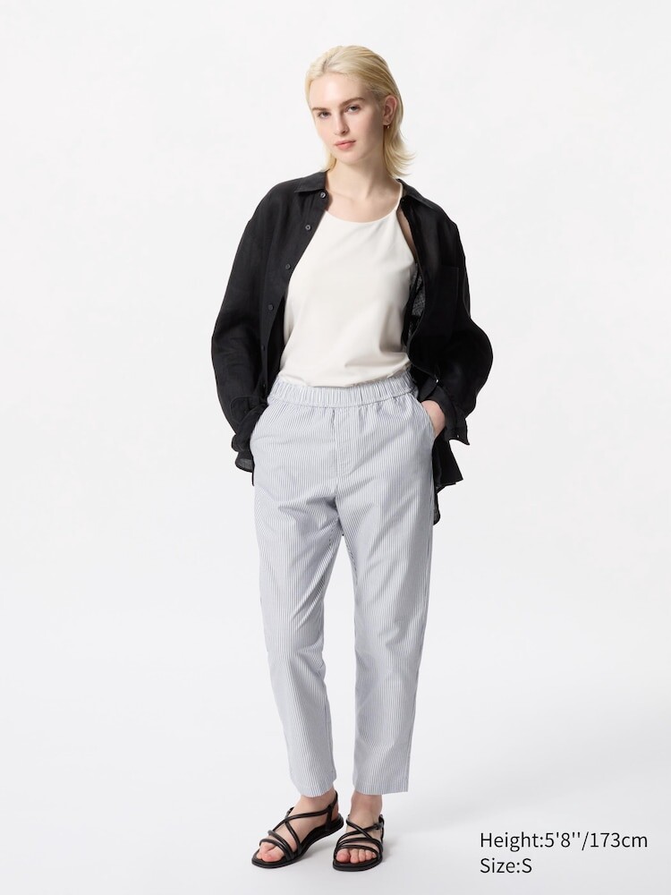 Свободные брюки длиной до щиколотки из хлопка полосатые Uniqlo, цвет 67 синий 
Свободные брюки длиной до щиколотки из хлопка полосатые Uniqlo, цвет 67 синий