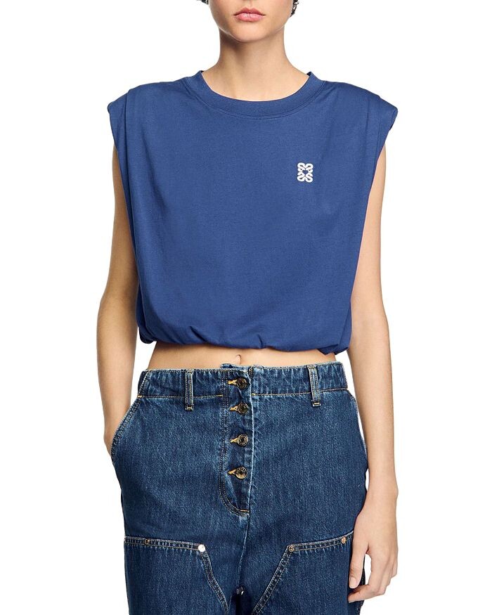 Короткая драпированная футболка Sandro, синий
Короткая драпированная футболка Sandro, синий