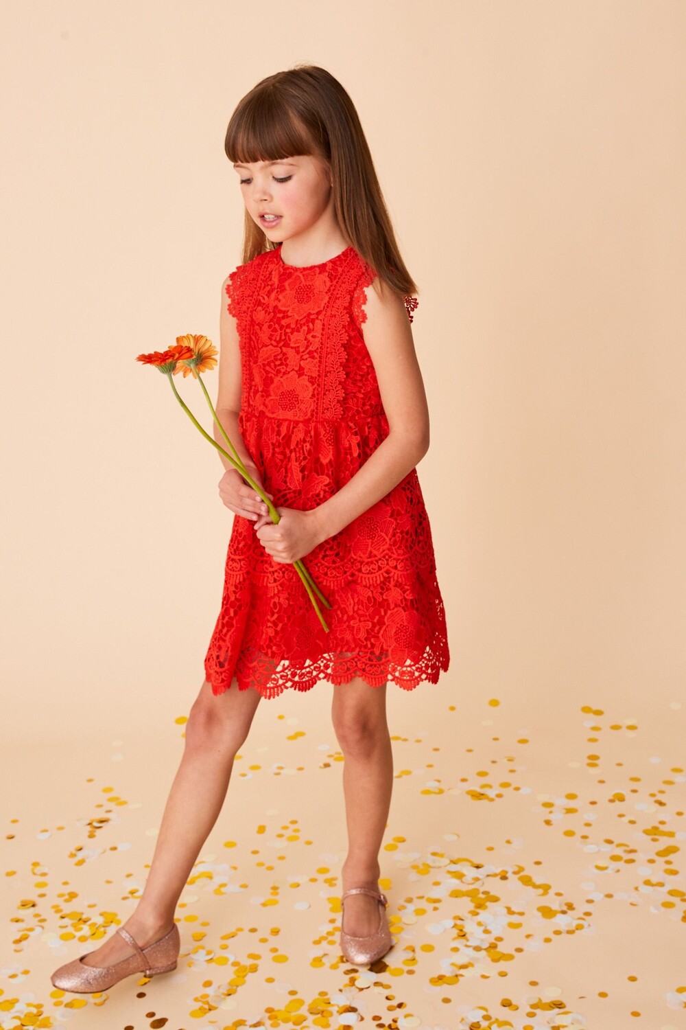 Платье с баской и кружевными вставками Next, красный
Платье с баской и кружевными вставками Next, красный