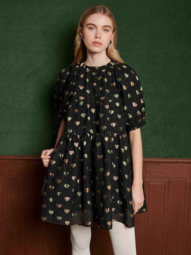 Перевозка сердца жаккард неплотное прилегание мини-платье Sister Jane, черный 
Перевозка сердца жаккард неплотное прилегание мини-платье Sister Jane, черный