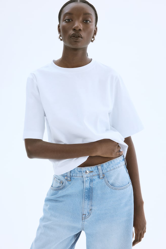 Футболка из хлопка пима H&M, белый 
Футболка из хлопка пима H&M, белый