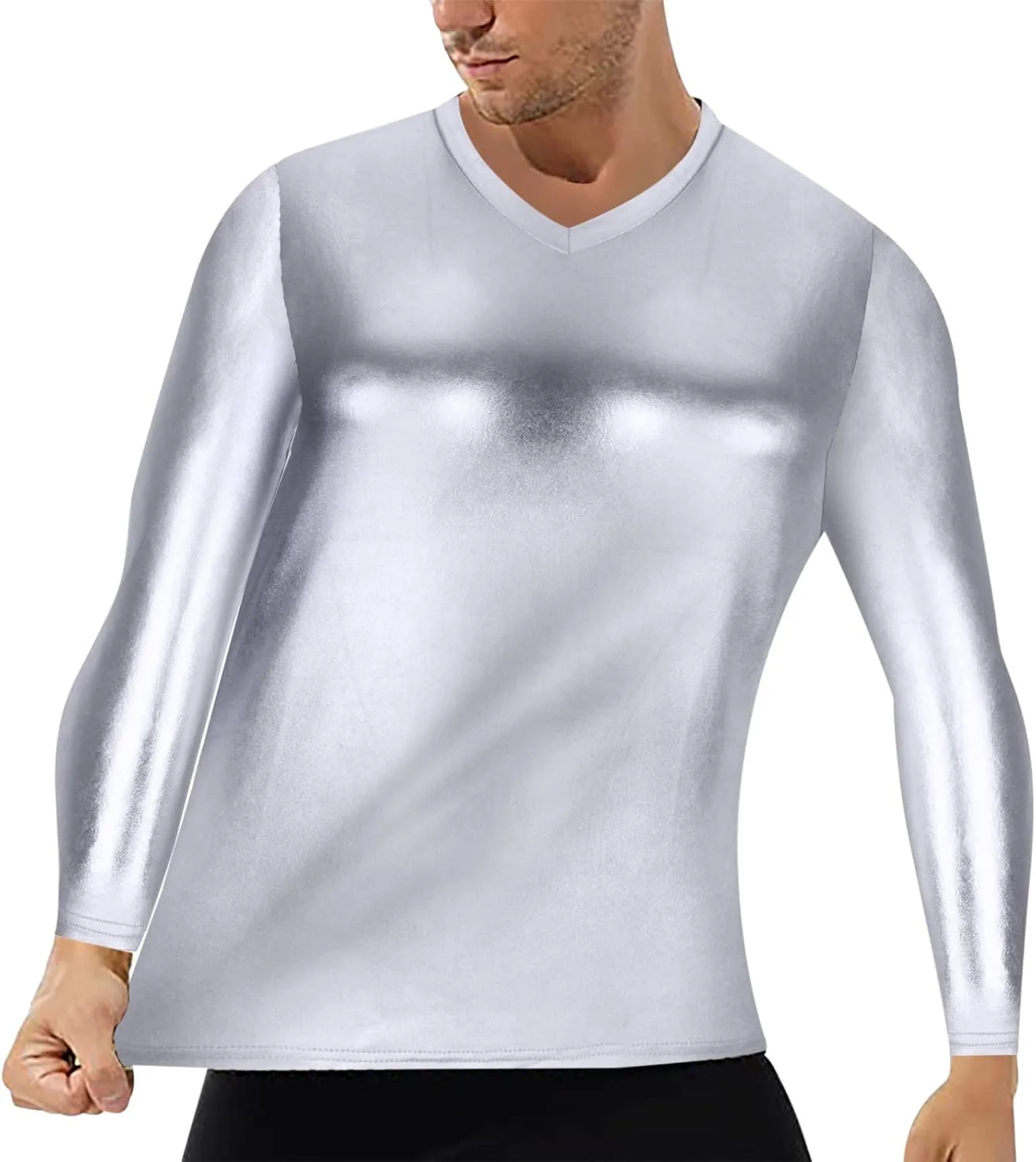 Мужская футболка с длинным рукавом и V-образным вырезом в металлическом блестящем стиле Sdeycui
Мужская футболка с длинным рукавом и V-образным вырезом в металлическом блестящем стиле Sdeycui