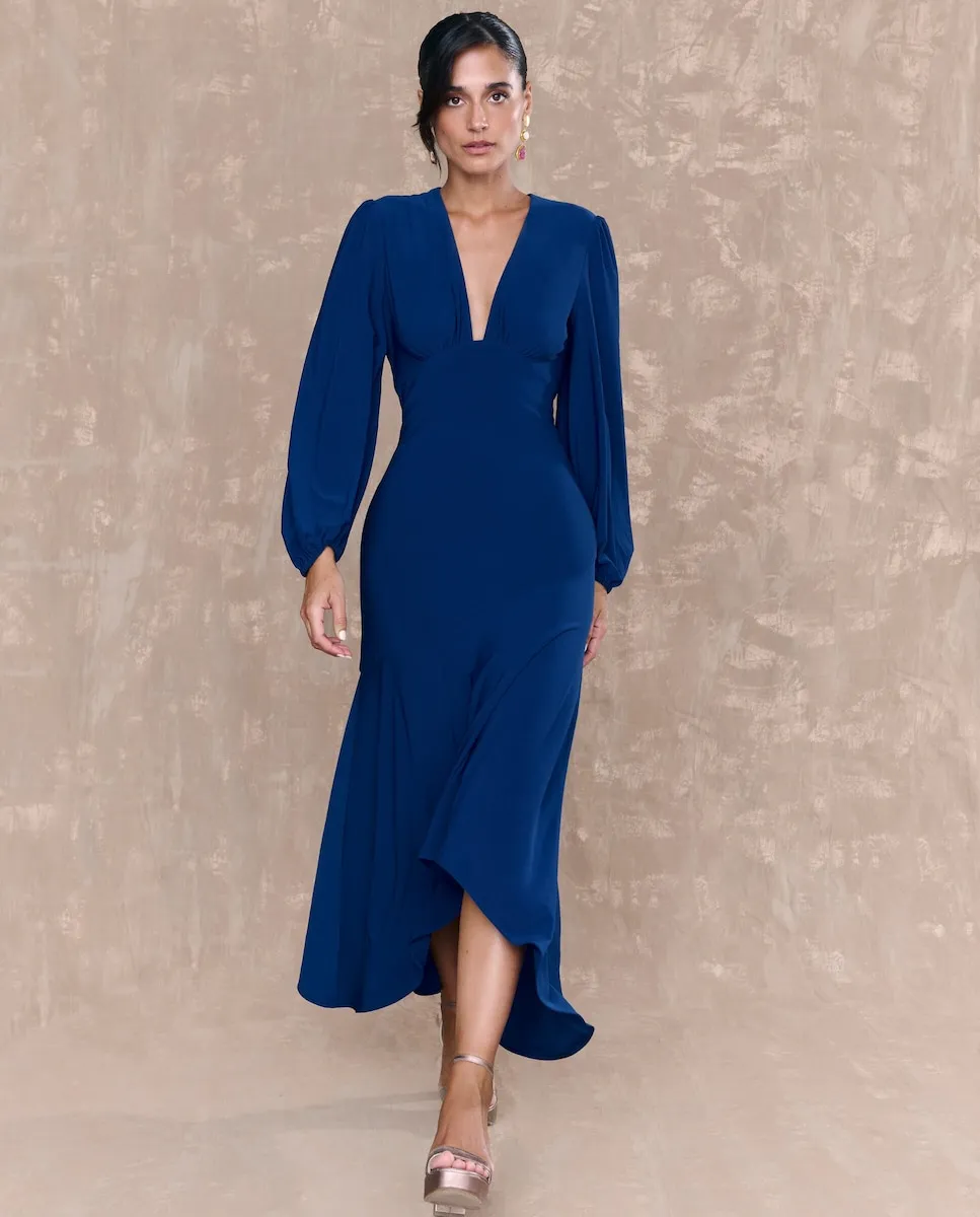 Длинное платье с асимметричной юбкой и двойной оборкой MIPHAI, темно-синий
Длинное платье с асимметричной юбкой и двойной оборкой MIPHAI, темно-синий