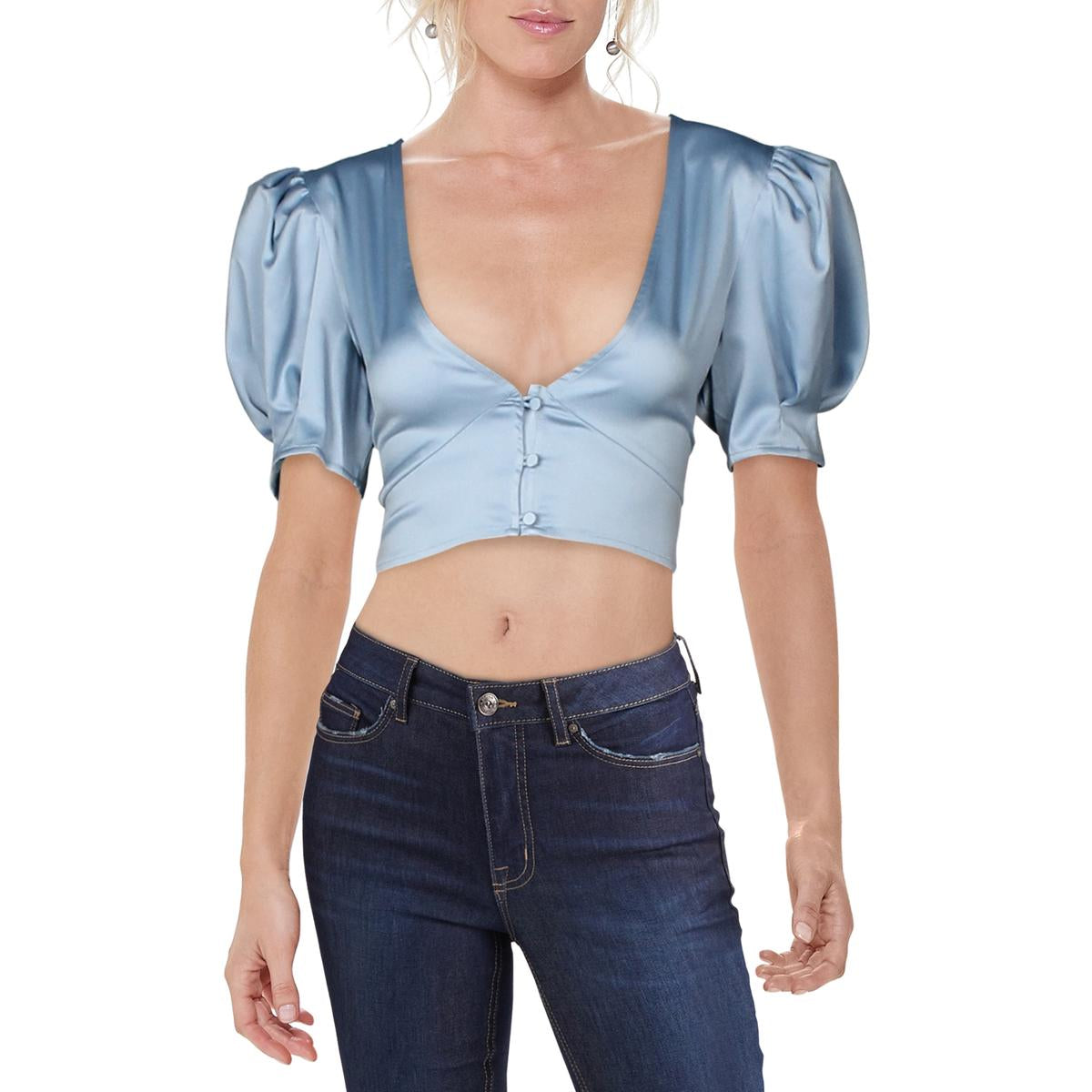 Женский атласный укороченный топ с рукавами-фонариками Danielle Bernstein, голубой
Женский атласный укороченный топ с рукавами-фонариками Danielle Bernstein, голубой