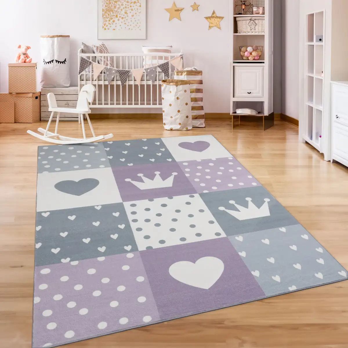 Детский ковер Paco Home "Eliz 391", прямоугольный, короткий ворс, игровой коврик, узор в стиле пэчворк, мотив короны, сердечек и точек 240х340 см, цвет Lila
Детский ковер Paco Home "Eliz 391", прямоугольный, короткий ворс, игровой коврик, узор в стиле пэчворк, мотив короны, сердечек и точек 240х340 см, цвет Lila