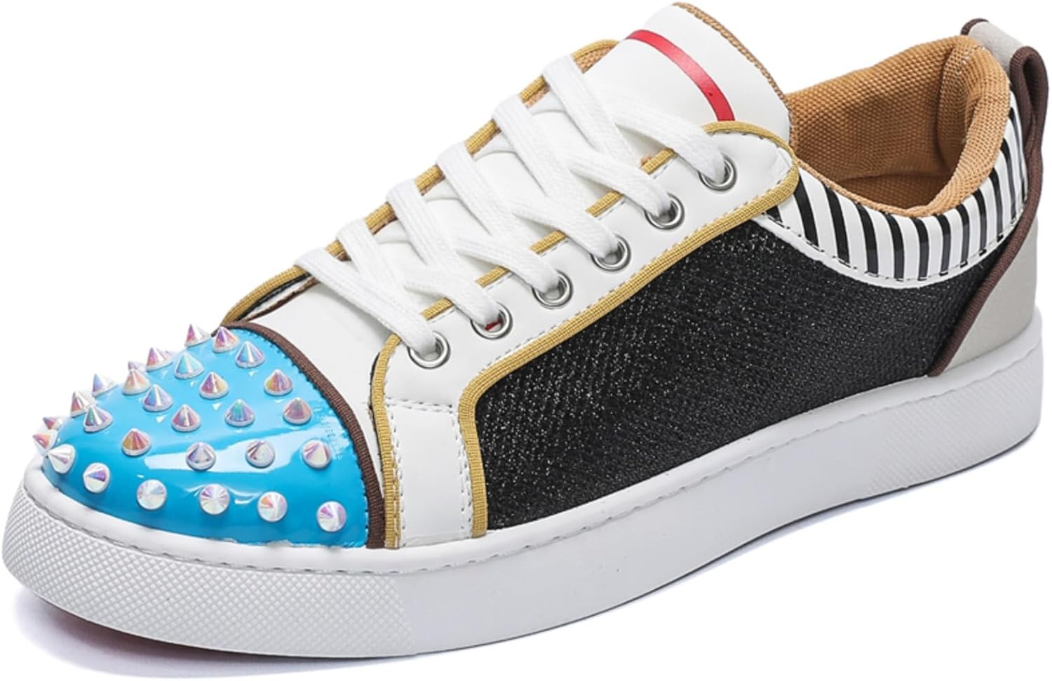 Мужские низкие модные кроссовки с отделкой синим носком с заклепками, мерцающими панелями, полосатым каблуком и красными акцентами для повседневного уличного стиля Lshwcift
Мужские низкие модные кроссовки с отделкой синим носком с заклепками, мерцающими панелями, полосатым каблуком и красными акцентами для повседневного уличного стиля Lshwcift