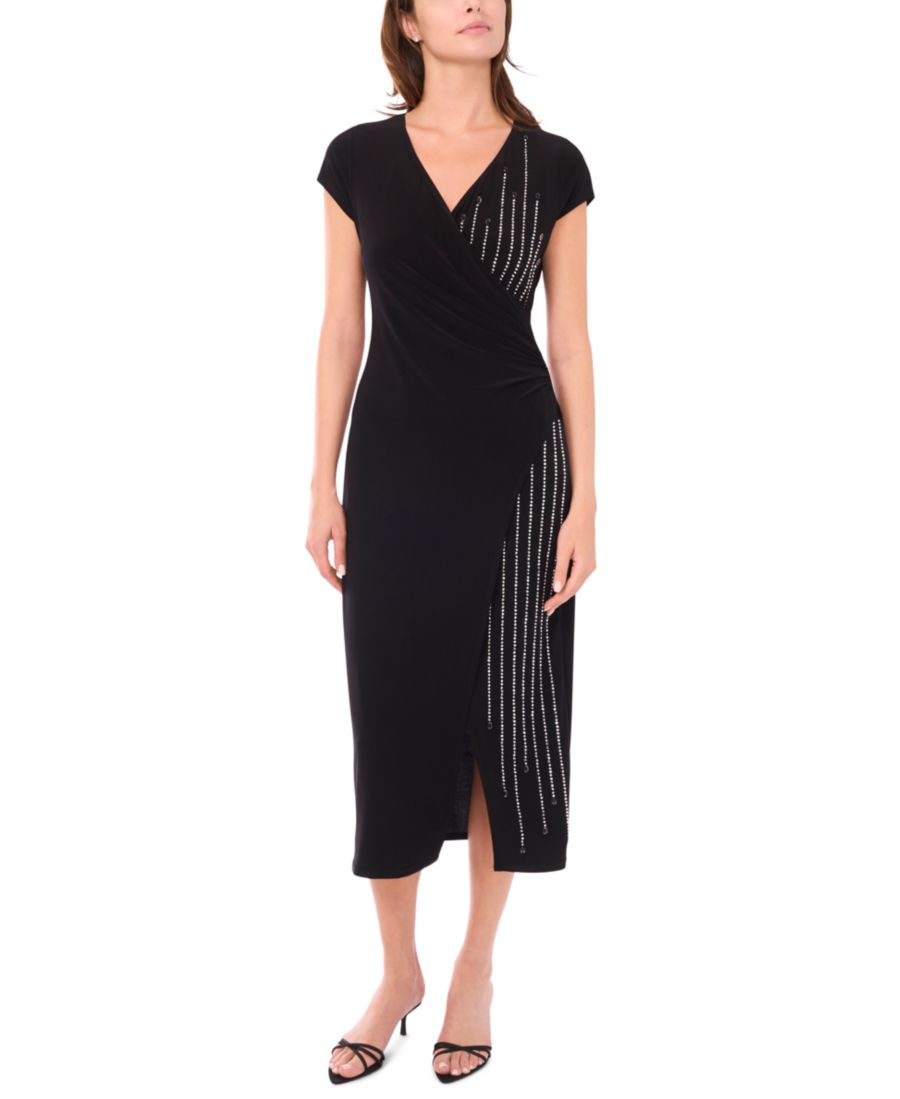 Женское миди-платье с короткими рукавами, запахом и вышивкой бисером спереди MSK, BLACK
Женское миди-платье с короткими рукавами, запахом и вышивкой бисером спереди MSK, BLACK