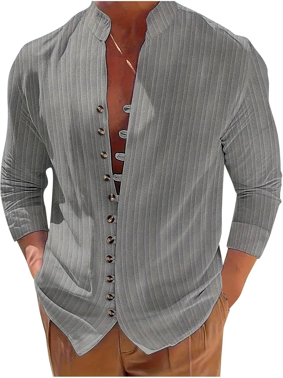 Мужская рубашка с длинным рукавом, свободного кроя, классическая, с воротником-стойкой QUNPIU
Мужская рубашка с длинным рукавом, свободного кроя, классическая, с воротником-стойкой QUNPIU