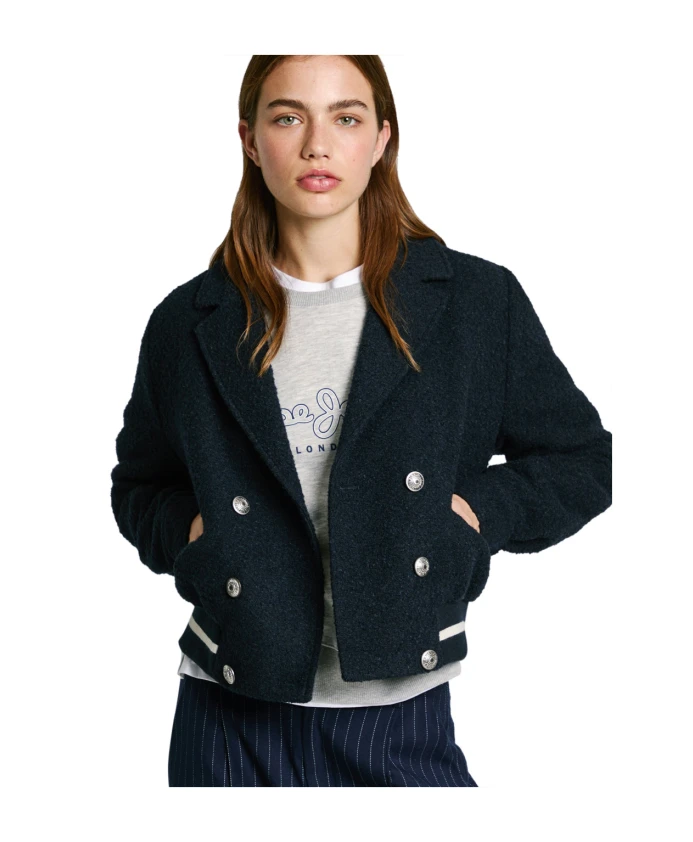 Укороченный жакет из синей шерсти с двубортной застежкой. Pepe Jeans, синий
Укороченный жакет из синей шерсти с двубортной застежкой. Pepe Jeans, синий