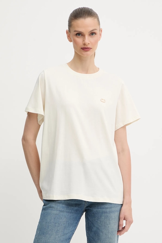 Хлопковая футболка Twinset, бежевый 
Хлопковая футболка Twinset, бежевый