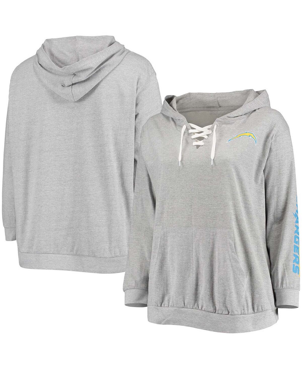 Женский серый пуловер с капюшоном больших размеров Los Angeles Chargers на шнуровке Fanatics
Женский серый пуловер с капюшоном больших размеров Los Angeles Chargers на шнуровке Fanatics