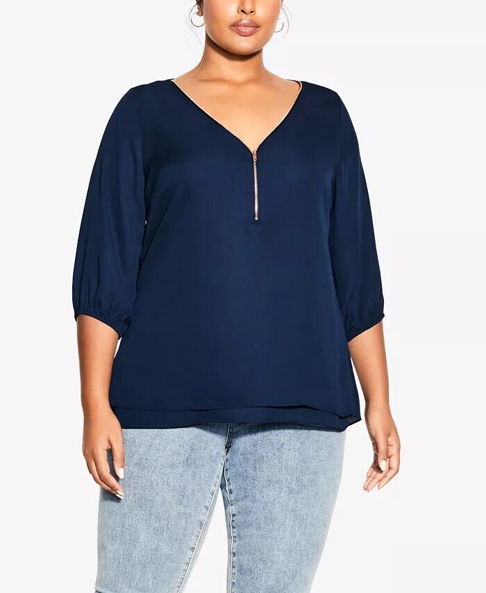 Плюс размер Модный топ с короткими рукавами на молнии и воротником-стойкой CITY CHIC, синий
Плюс размер Модный топ с короткими рукавами на молнии и воротником-стойкой CITY CHIC, синий