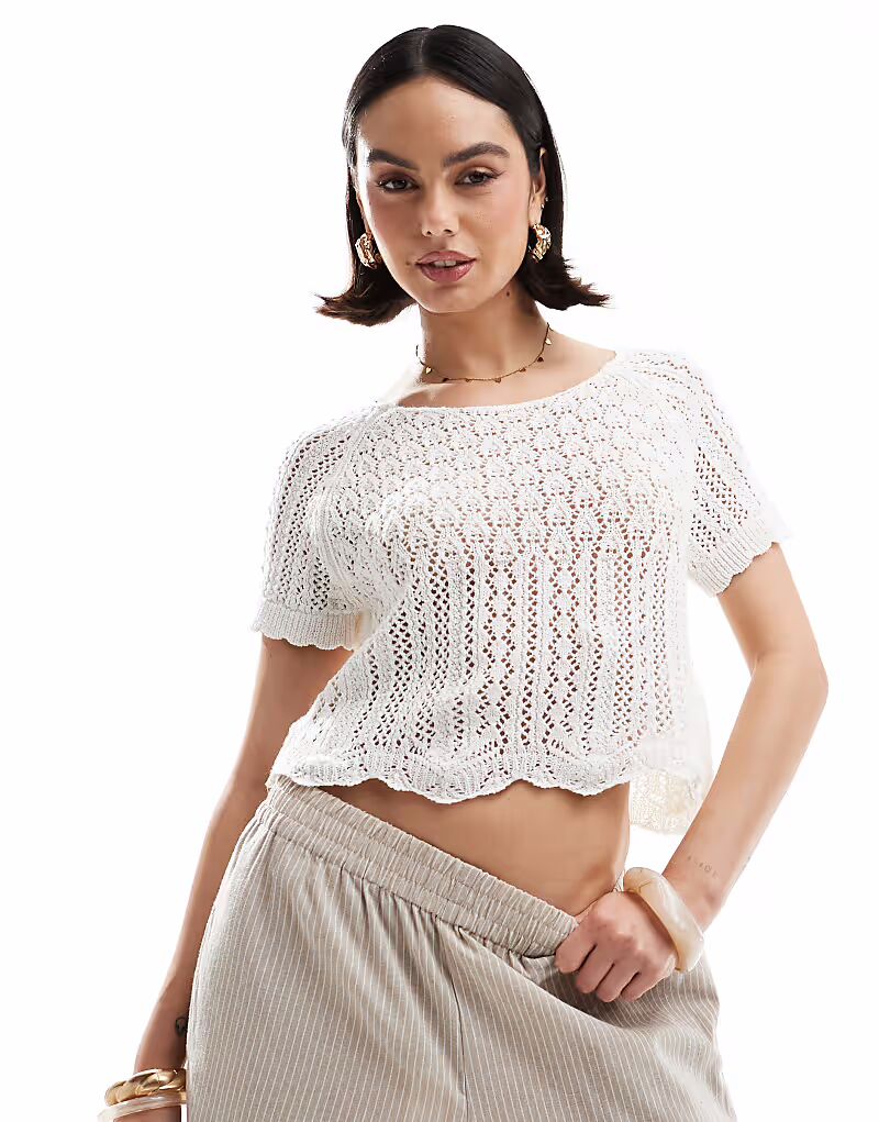 ONLY вязаный крючком топ с короткими рукавами белого цвета
ONLY вязаный крючком топ с короткими рукавами белого цвета