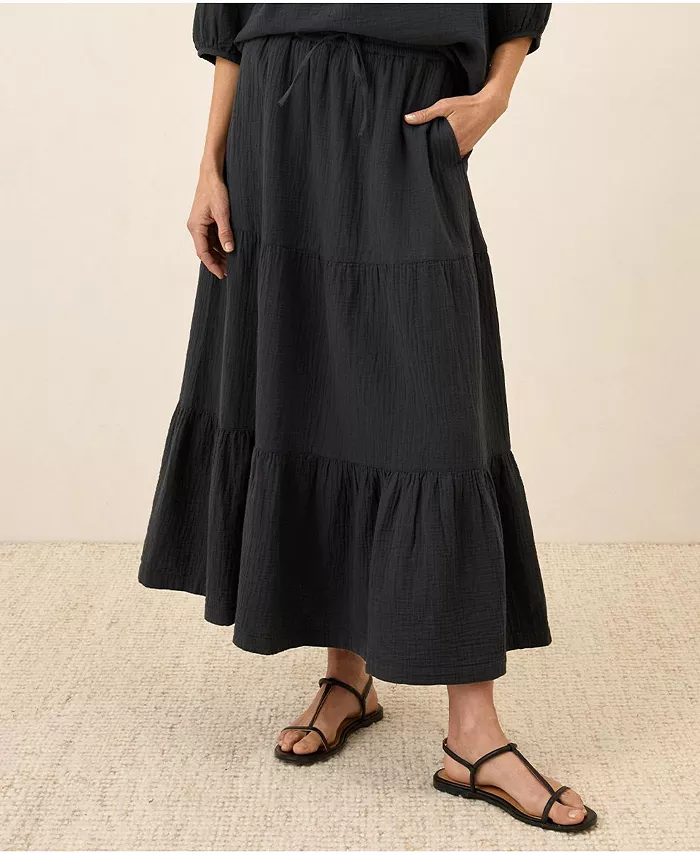 Женская макс-юбка с ярусами из органического хлопка Coastal Double Gauze Pact, черный 
Женская макс-юбка с ярусами из органического хлопка Coastal Double Gauze Pact, черный