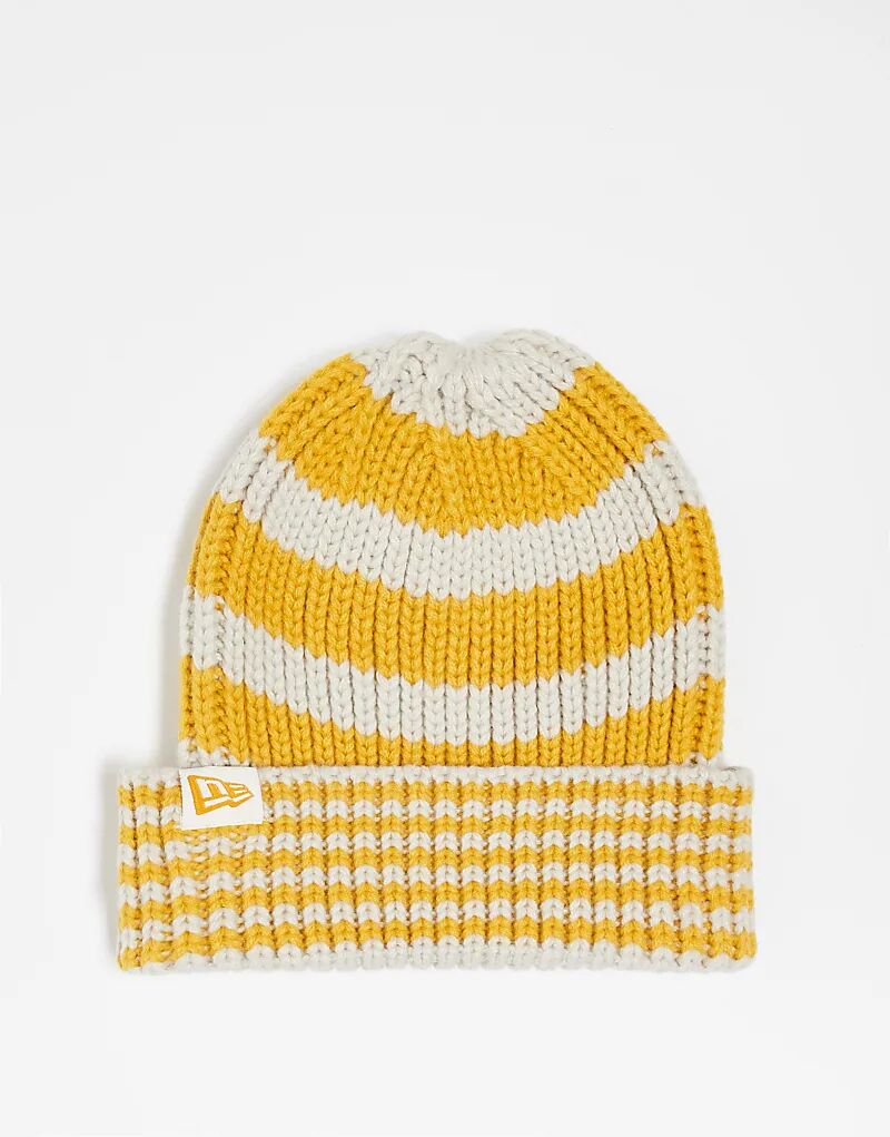 New Era – Вязаная шапка желтого цвета с полосками 
New Era – Вязаная шапка желтого цвета с полосками