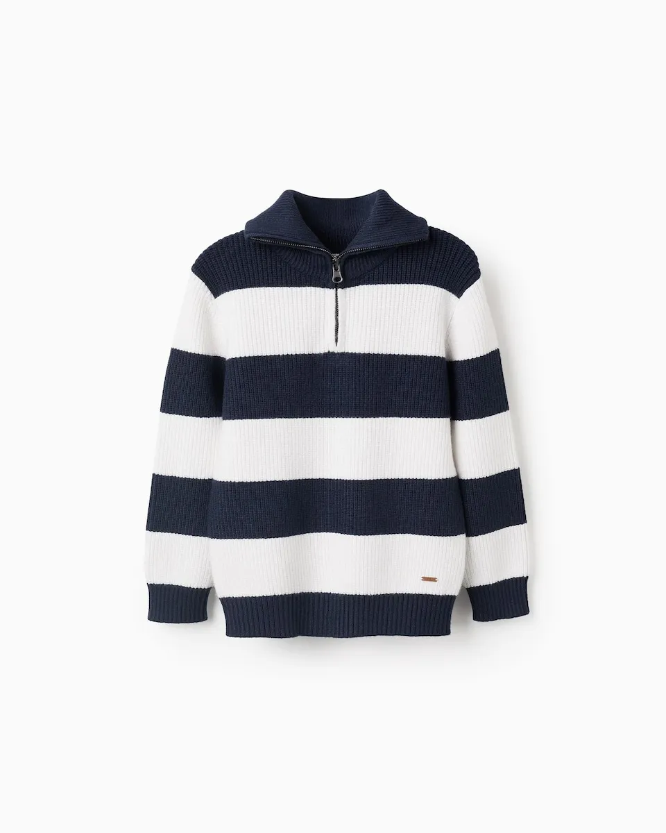 Детский джемпер с рубчиком, полосками и молнией Zippy, темно-синий
Детский джемпер с рубчиком, полосками и молнией Zippy, темно-синий