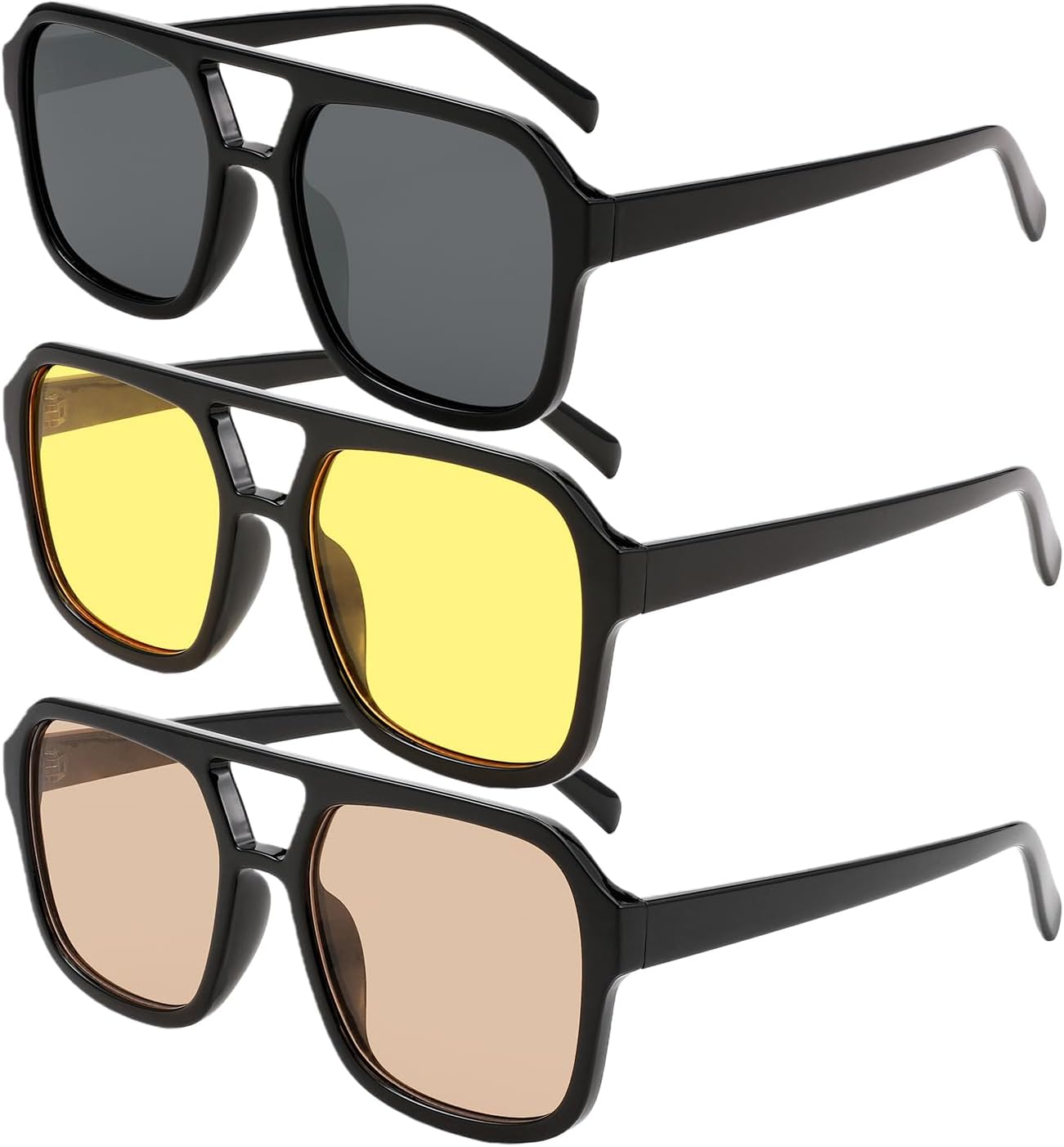 Солнцезащитные очки Karsaer Vision Retro Aviator в классической винтажной квадратной оправе в стиле 70-х годов с двойной перемычкой, Gray Lens + Yellow Lens + Light Brown Lens
Солнцезащитные очки Karsaer Vision Retro Aviator в классической винтажной квадратной оправе в стиле 70-х годов с двойной перемычкой, Gray Lens + Yellow Lens + Light Brown Lens