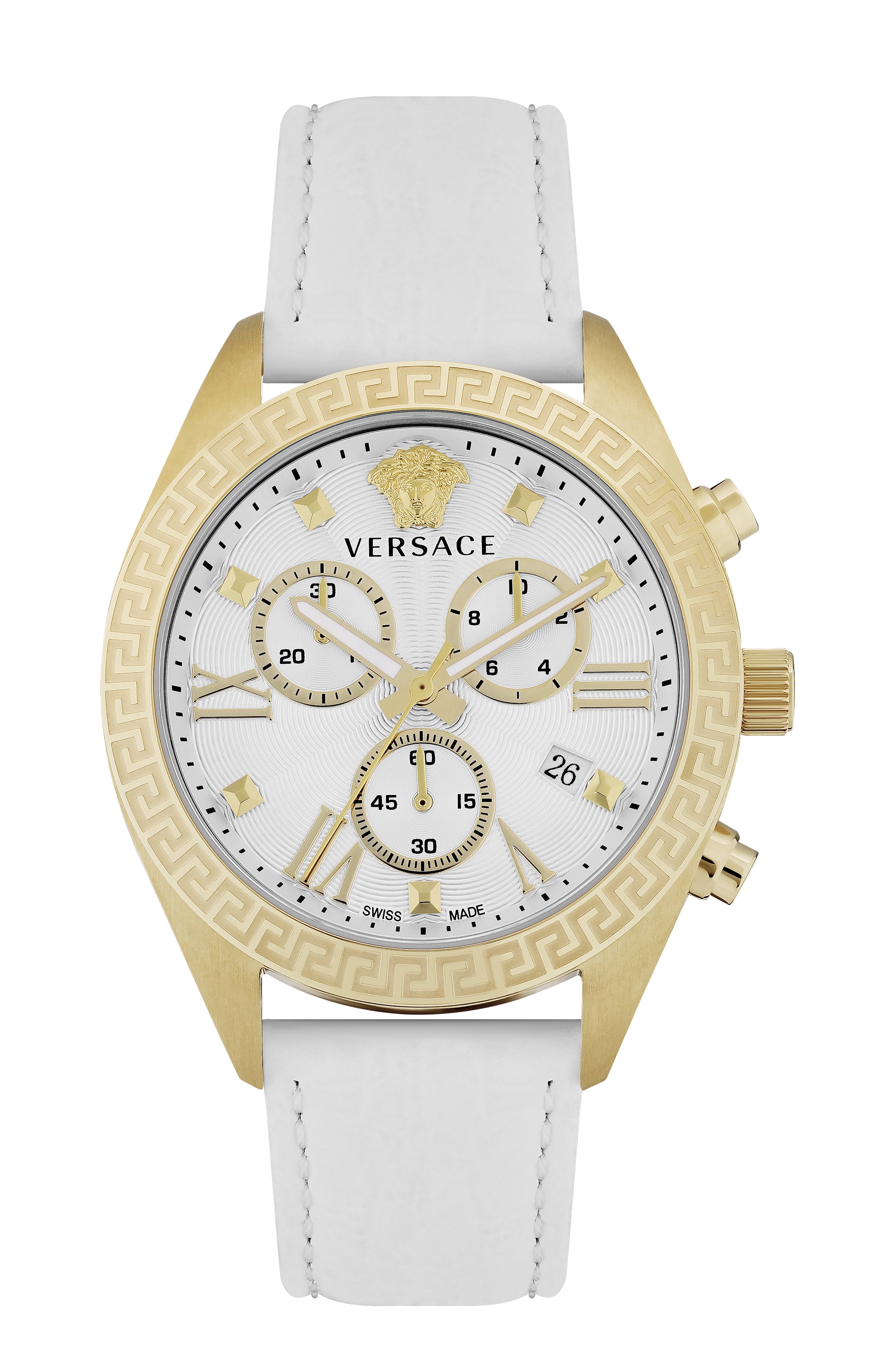 Часы Greca Chrono из кожи Versace, белый/золотой/белый
Часы Greca Chrono из кожи Versace, белый/золотой/белый