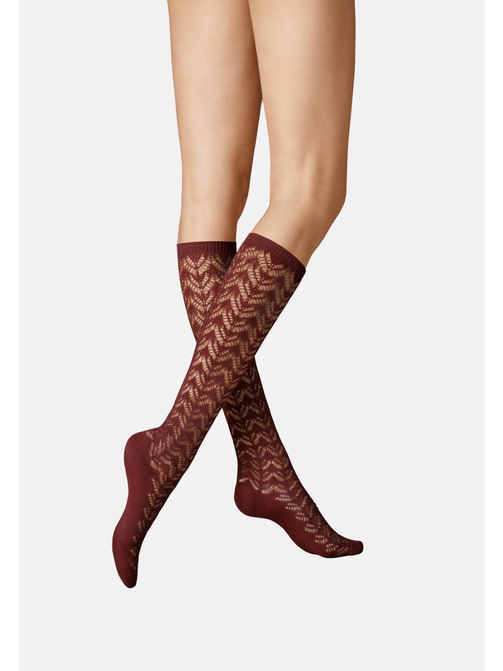 Kunert Высокие носки до колена с ажурной вязаной текстурой винного цвета
Kunert Высокие носки до колена с ажурной вязаной текстурой винного цвета
