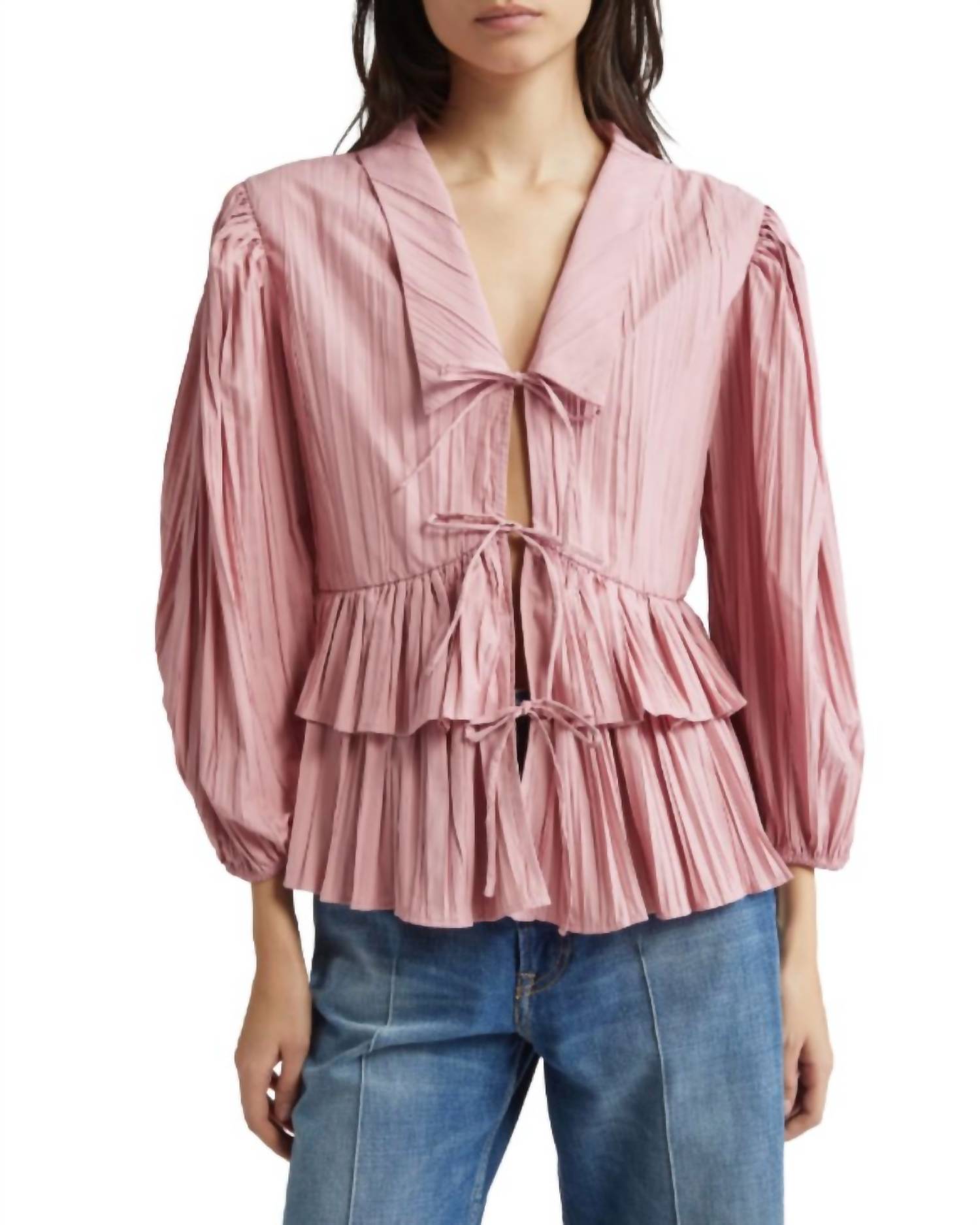 Топ с завязками и рукавами-фонариками в пыльно-розовом цвете STINE GOYA
Топ с завязками и рукавами-фонариками в пыльно-розовом цвете STINE GOYA