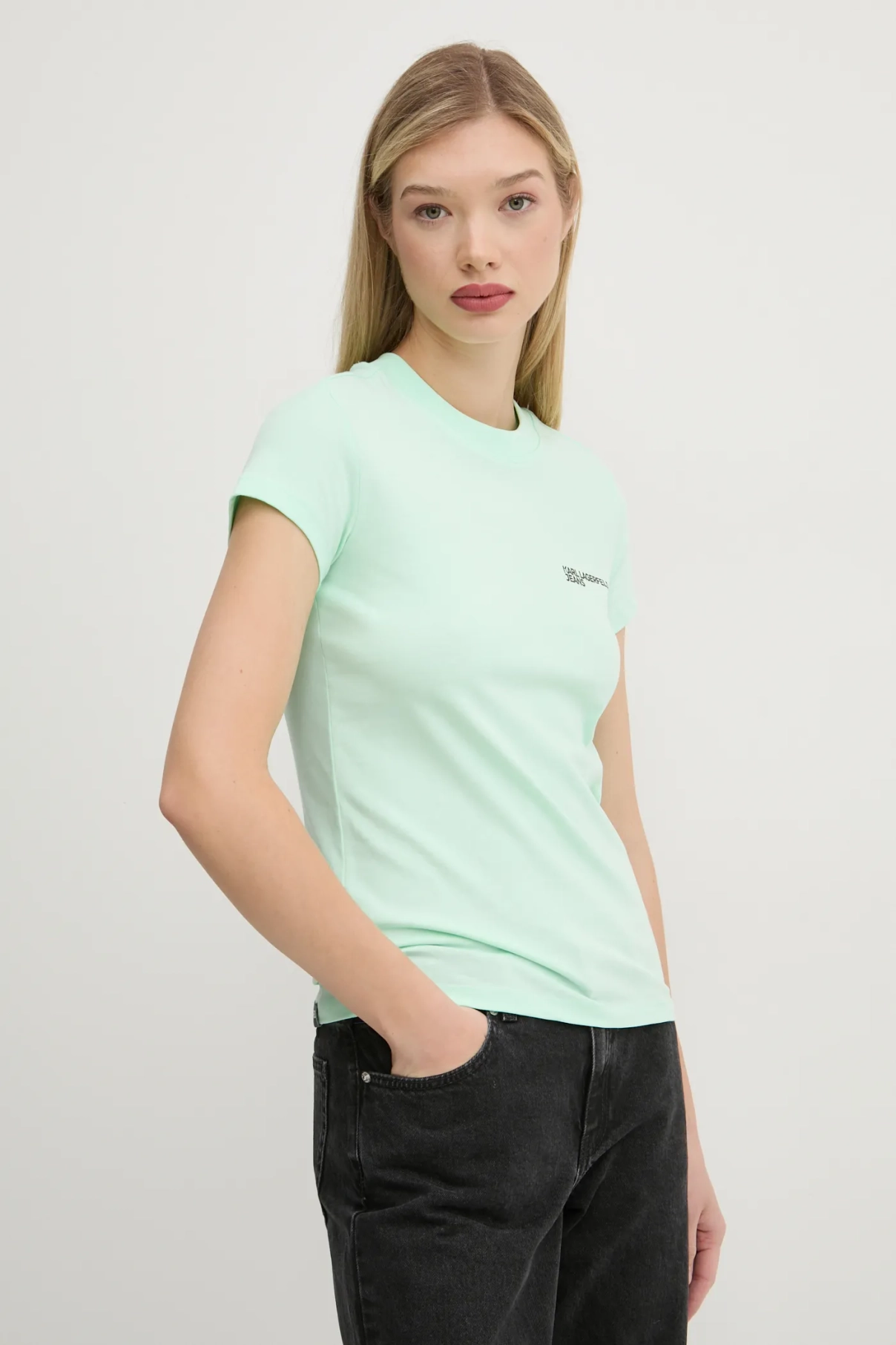 Хлопковая футболка Karl Lagerfeld Jeans, бирюзовый 
Хлопковая футболка Karl Lagerfeld Jeans, бирюзовый