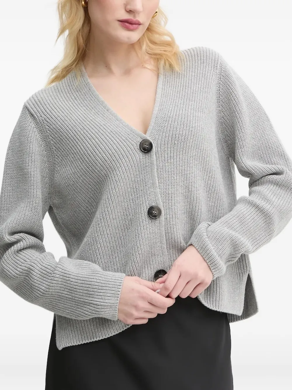 Кардиган с V-образным вырезом в рубчик Marc O'Polo, серый 
Кардиган с V-образным вырезом в рубчик Marc O'Polo, серый