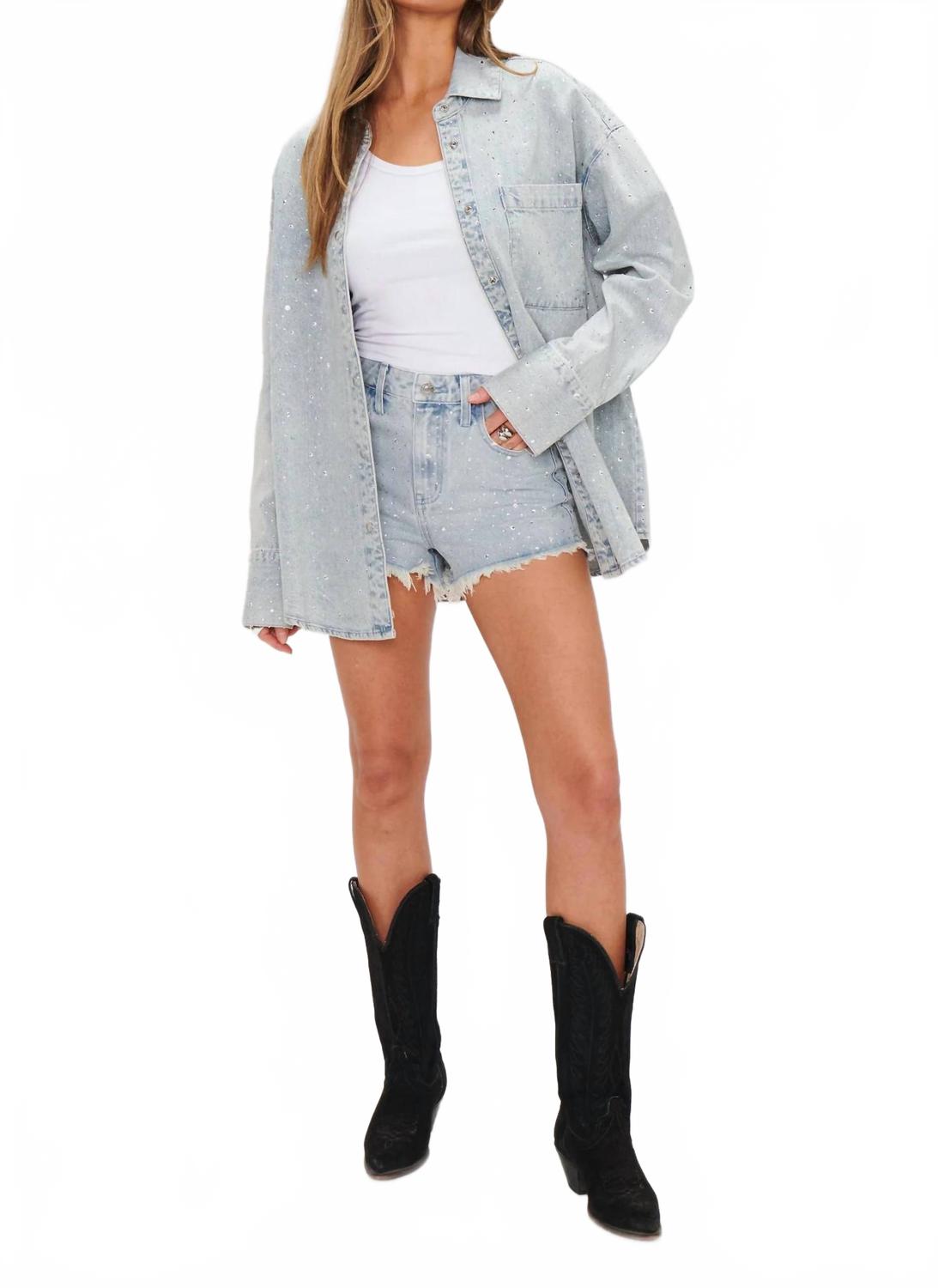 Линкольн рубашка-куртка в декорированном светло-индиго Show Me Your Mumu
Линкольн рубашка-куртка в декорированном светло-индиго Show Me Your Mumu