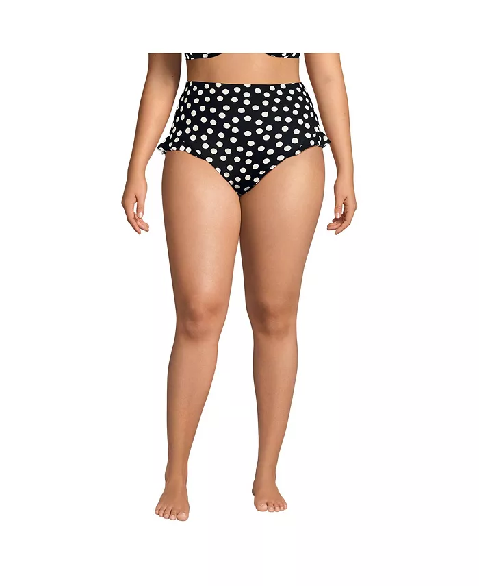 Женские плавки-бикини с высокой талией и оборками Lands' End, черный 
Женские плавки-бикини с высокой талией и оборками Lands' End, черный