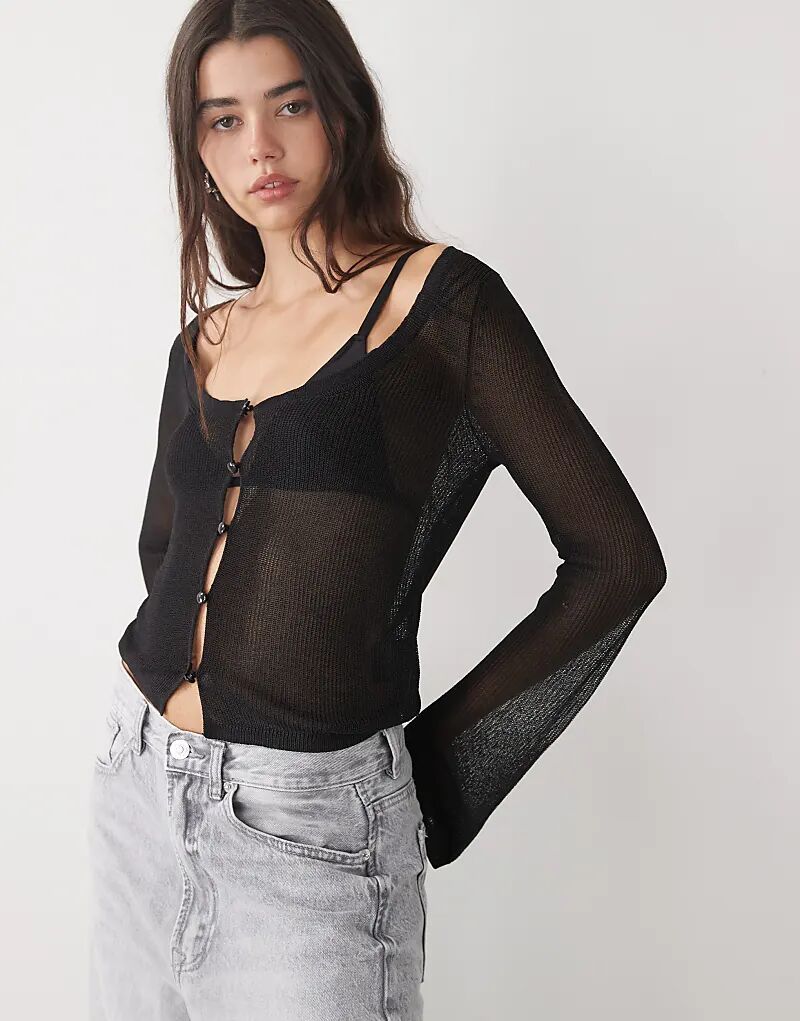Прозрачный облегающий кардиган Monki с пуговицами спереди, черный
Прозрачный облегающий кардиган Monki с пуговицами спереди, черный