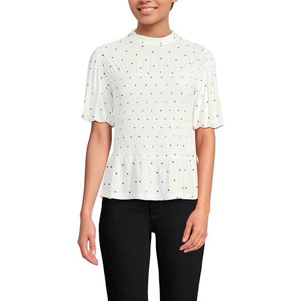 Женский топ с коротким рукавом и сборками на горловине Lands' End, Ivory Black Dot
Женский топ с коротким рукавом и сборками на горловине Lands' End, Ivory Black Dot