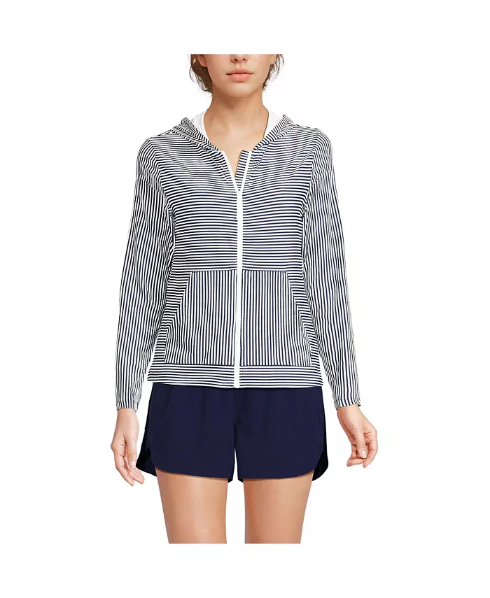 Женская худи-рубашка с длинным рукавом и молнией SunShade UPF 50 для защиты от солнца Lands' End, синий 
Женская худи-рубашка с длинным рукавом и молнией SunShade UPF 50 для защиты от солнца Lands' End, синий