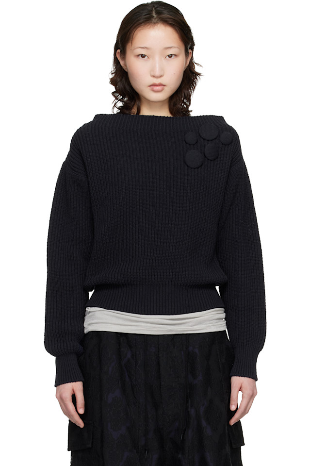 Вязаный пуловер с аппликацией в виде значка Open Yy, темно-синий
Вязаный пуловер с аппликацией в виде значка Open Yy, темно-синий