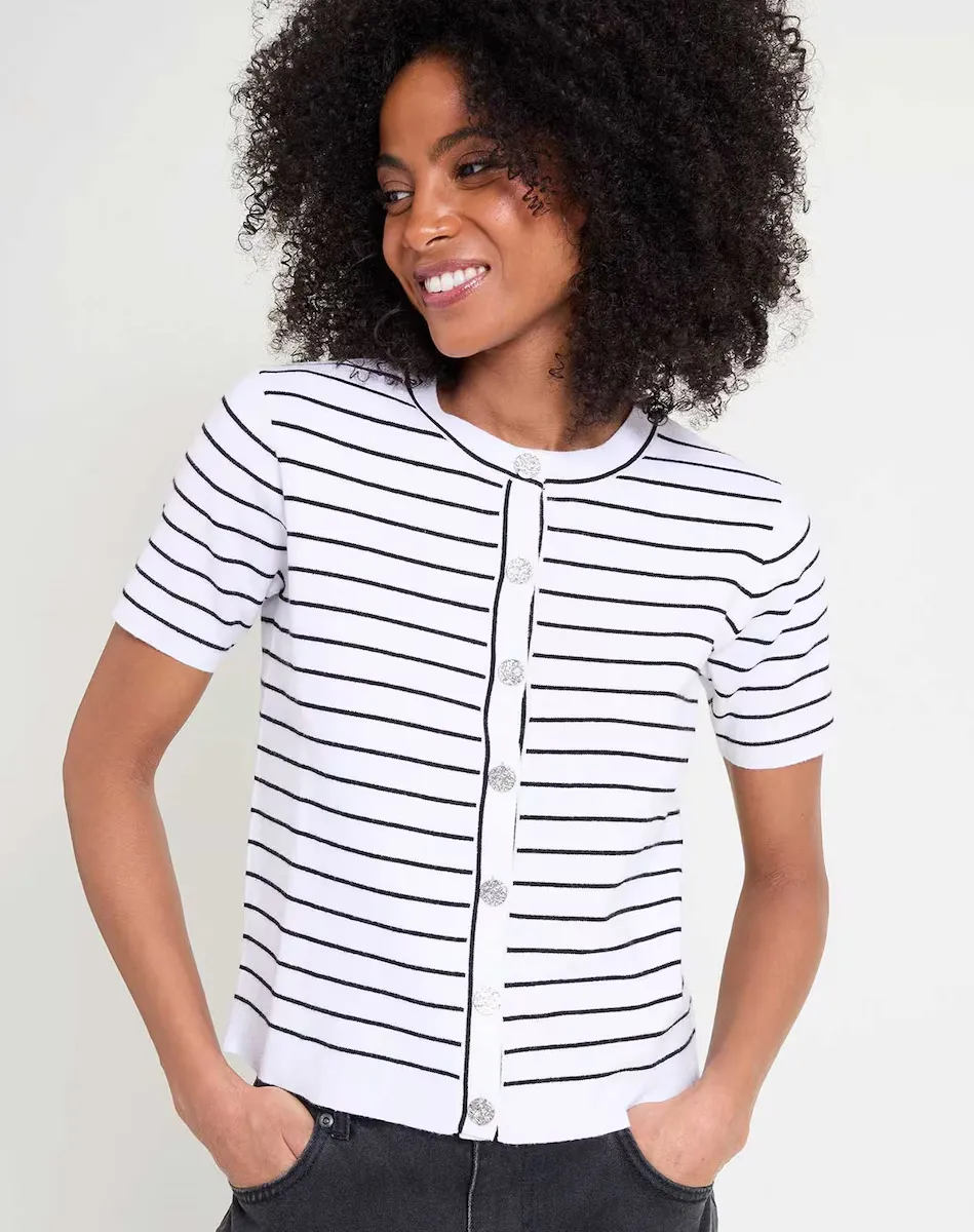 Женский полосатый кардиган с круглым вырезом Naf Naf, черный
Женский полосатый кардиган с круглым вырезом Naf Naf, черный