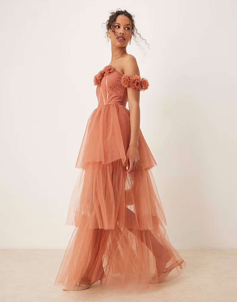 Платье-макси с корсетом и кружевом, украшенное розеткой, терракотового цвета Lace & Beads
Платье-макси с корсетом и кружевом, украшенное розеткой, терракотового цвета Lace & Beads