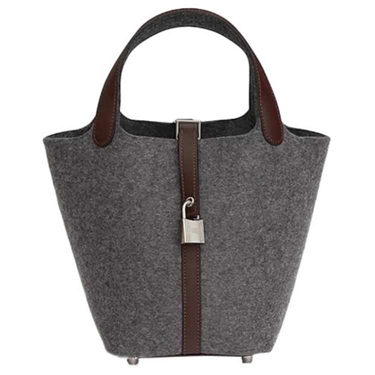 Пикотин Лок из войлочной шерсти и кожи теленка Свифт корзина сумка ведро 18 Женская серо-коричневая HERMES
Пикотин Лок из войлочной шерсти и кожи теленка Свифт корзина сумка ведро 18 Женская серо-коричневая HERMES