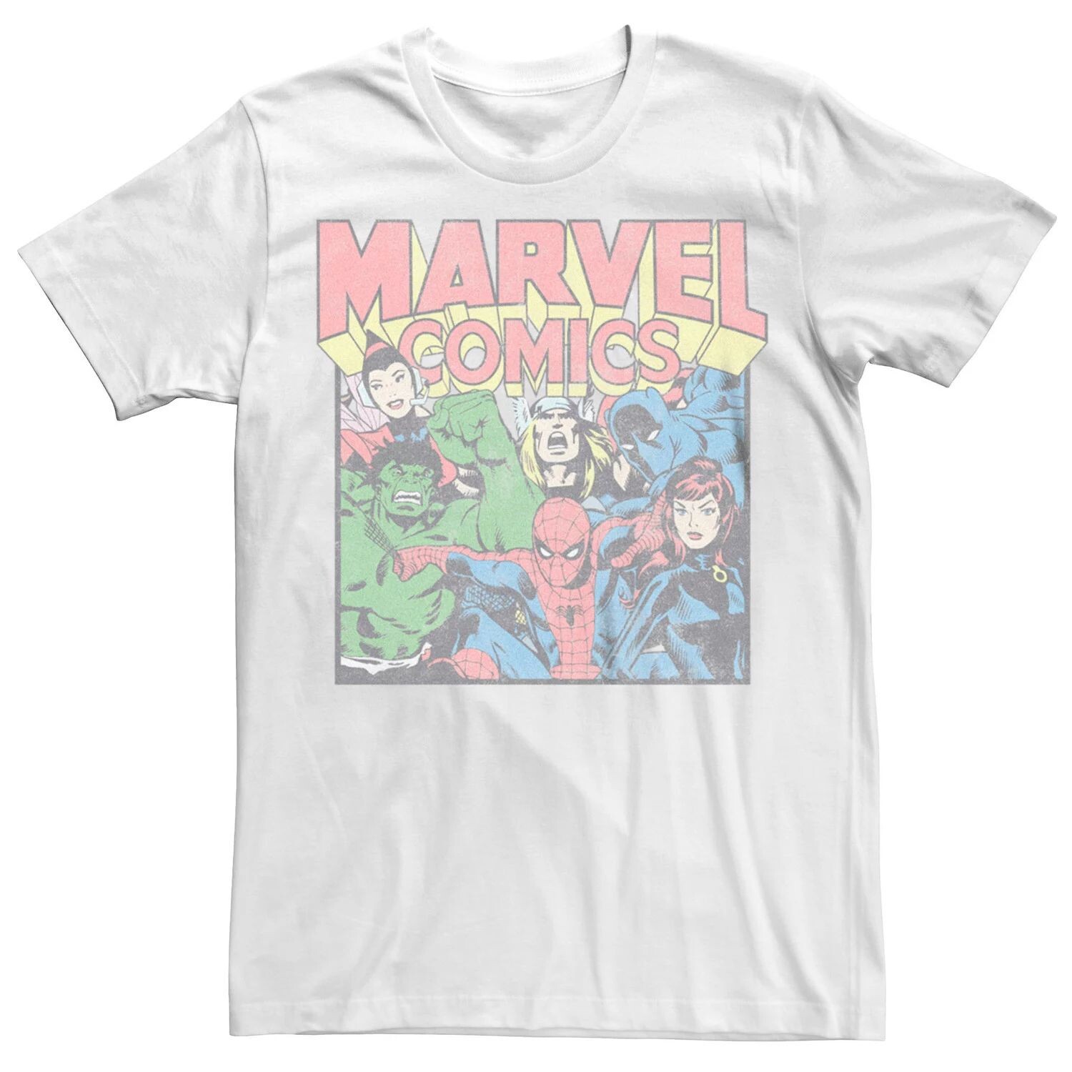 Мужская винтажная футболка с рисунком супергероев Marvel Comics Licensed Character 
Мужская винтажная футболка с рисунком супергероев Marvel Comics Licensed Character