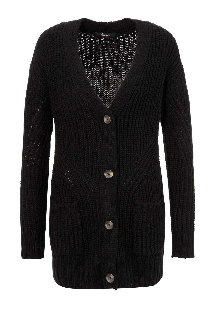 Вязаный кардиган Aniston CASUAL Knit Cardigan, черный 
Вязаный кардиган Aniston CASUAL Knit Cardigan, черный