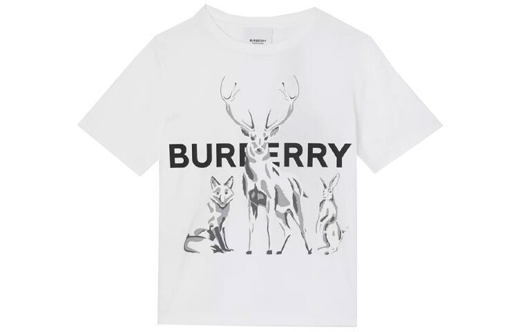 Футболка детская Burberry с принтом и логотипом, белый 
Футболка детская Burberry с принтом и логотипом, белый