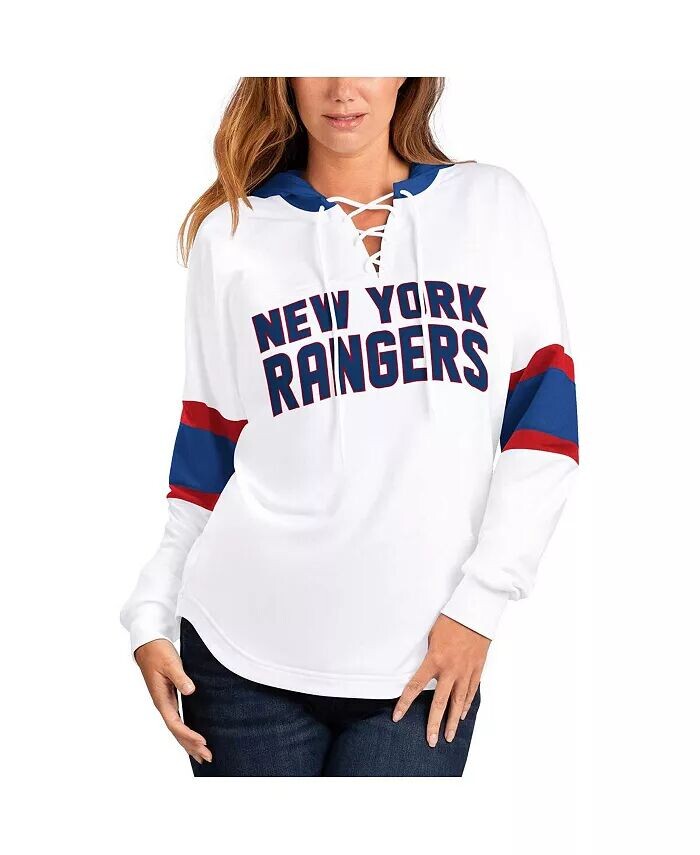 Женская белая, синяя футболка с капюшоном и длинными рукавами с надписью «New York Rangers Goal Zone» G-III 4Her by Carl Banks
Женская белая, синяя футболка с капюшоном и длинными рукавами с надписью «New York Rangers Goal Zone» G-III 4Her by Carl Banks